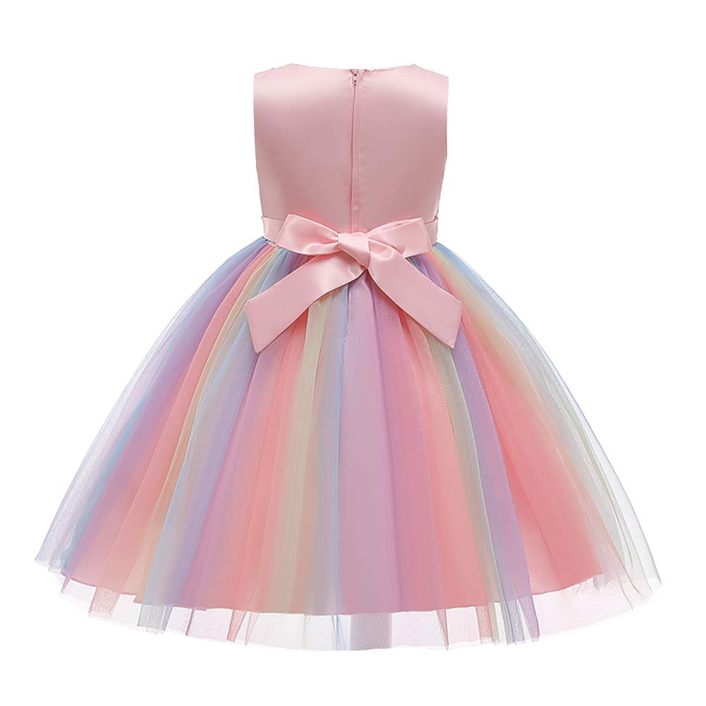 Flower Girls Sequins Rainbow Tutu Dress for Kids Baby Wedding Bridesmaid Pageant Formal Party Dresses Toddler Little Princess Communion Birthday Dance Colorful Tulle Gowns 001 Rainbow Pink 7-8 Years