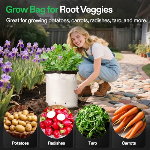 Image of VIVOSUN 50-Pack 5 Gallon Plastic Grow Bags for Plants, Black & White