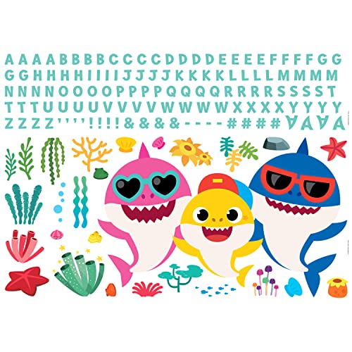 Image of RoomMates Baby Shark Peel and Stick Giant Wall Decals with Alphabet, Removable Repositionable Personalized Wall Stickers for Kids
