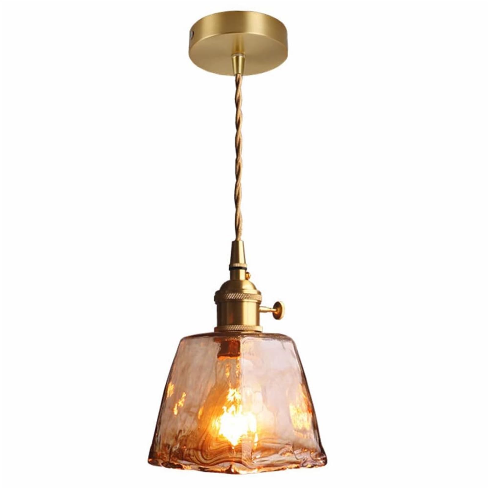KHUKHU Amber Glass Chandelier Creative Irregular Chandelier 1-Light Fixture for Dining Room House Foyer Entryway Kitchen Bedroom Bedside Lamp Mid Century Adjustable Ceiling Light(A)