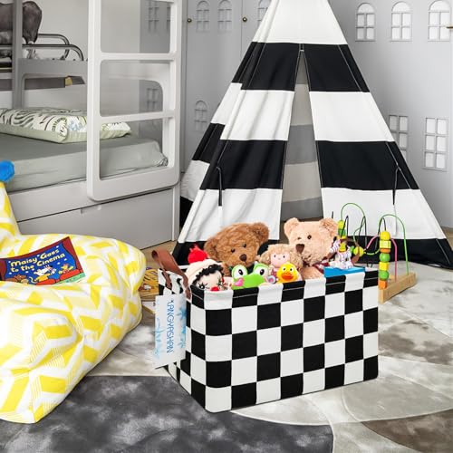 Image of Rectangular Storage Bin Collapse Canvas Fabric Cartoon Storage Basket with Handles for Organizing Home Kitchen Boys and Girls Toys Office Closet Shelf Baskets (Rec-Racing Flag)