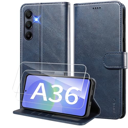 WAURZ Coque pour Samsung Galaxy A36 5G Etui Coque avec 2 Verre Trempé Porte Carte Clapet à Rabat Portefeuille Cuir Case Housse Protection Flip Cover Étui...