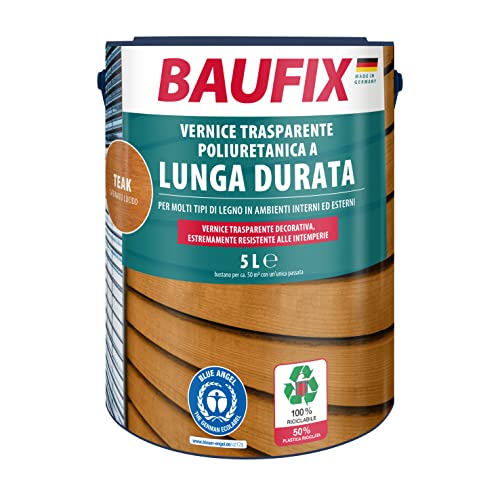 Baufix Vernice Trasprente Poliuretanica a Lunga Durata, Teak, 5L