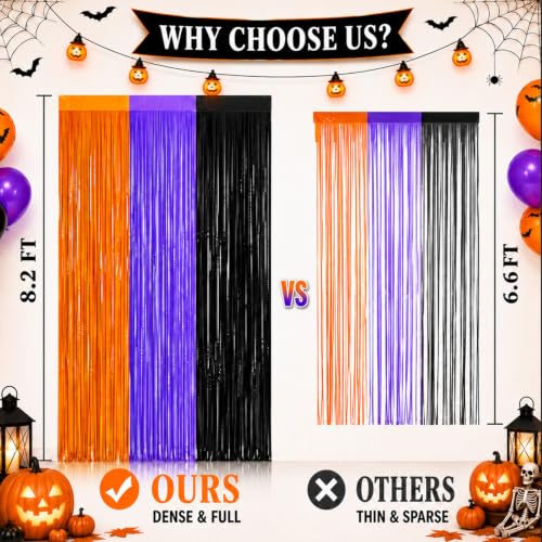 Image of JINSUI Halloween Decorations Orange Purple Black Tinsel Backdrop 2 Pack