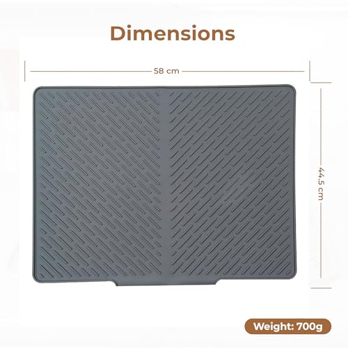 Image of HomeEssentials Silicone Dish Drying Mat for Kitchen - Large Size Utensil & Dish Drainer Mat with Built-in Drain Lip, Non-Slip Countertop Protector, Heat Resistant Sink Drying Pad