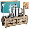 TJ.MOREE Barman Kit met 11-delige cocktailset en rustieke lade, houten lade, huisverwarmende geschenkbarman gereedschap…