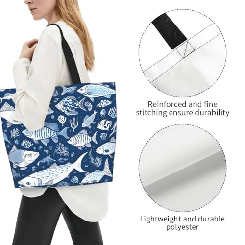 Women'S Large Capacity Cute Blue Fish Shoulder Shopping Bag,Tote Storage Bag,Simple And Fashionable Shoulder Bag For Travelling,Beach,Gym,Working.4