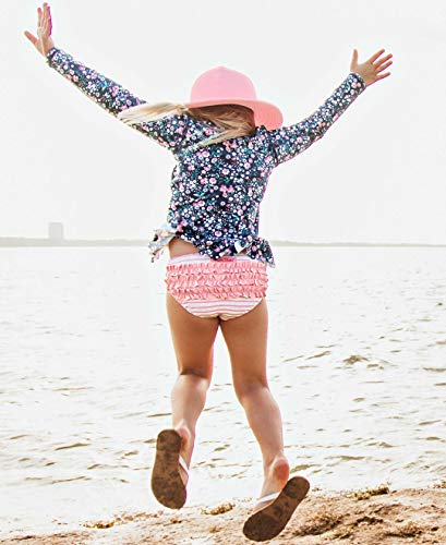 Image of RuffleButts Baby /Toddler Girls Scalloped Long Sleeve Rash Guard 2-Piece UPF50+ Sun Protected Swimsuit