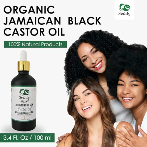 Image of Seddy Organic Jamaican Black Castor Oil with Rosemary & Peppermint - Cold-Pressed, Hexane-Free Hair Growth & Scalp Treatment Oil for Thicker, Stronger Hair, Edges & Beard - 3.4 fl oz