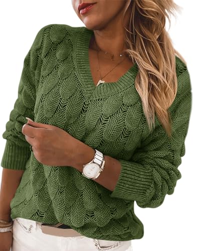 Image of Women's V Neck Long Sleeve Pullover Sweater Lightweight Knit Sweaters Novelty Sweaters