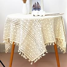 Crochet Doilies Tablecloths Vintage Lace Square Beige Cotton Tablecloth Table Cover Table Topper Wedding Home Party Kitchen Table Decoration 37x37 Inch