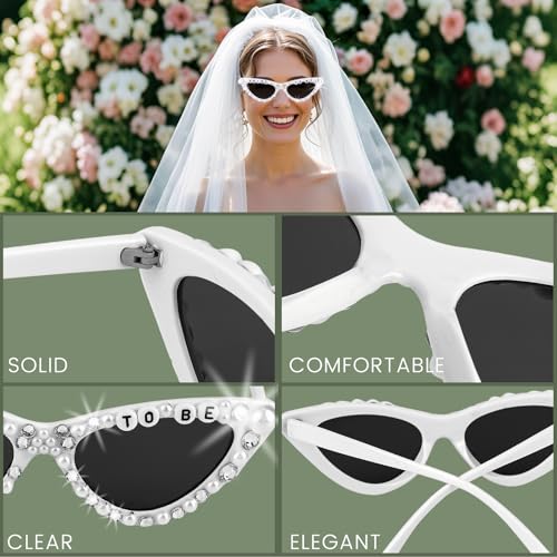 Bride Sunglasses - White Cat Eye Heart Bride Glasses for Bachelorette Party, Engagement Decorations, Bridal Shower Accessory (Cat eye)4