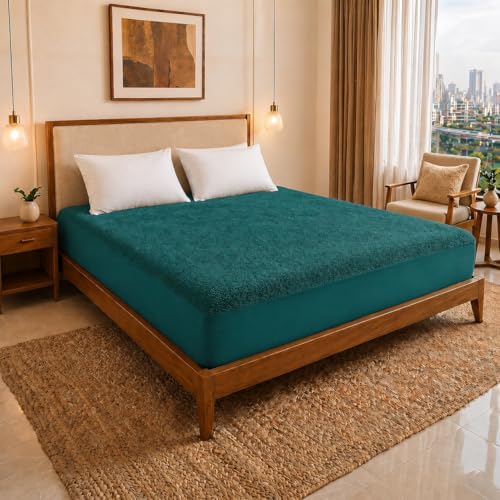 Image of Cotton Feel Terry 78x72 inch Ultra Soft Waterproof Mattress Protector King Size | Breathable Hypoallergenic Mattresses Cover for King Size Bed (Teal Green)