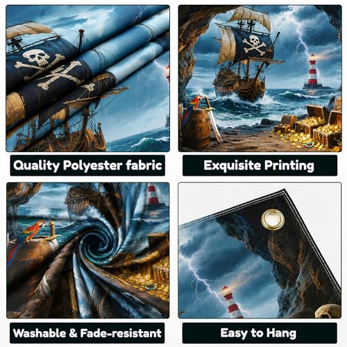 Fondo fotográfico barco pirata 7x5 pies con cinta miniatura 2