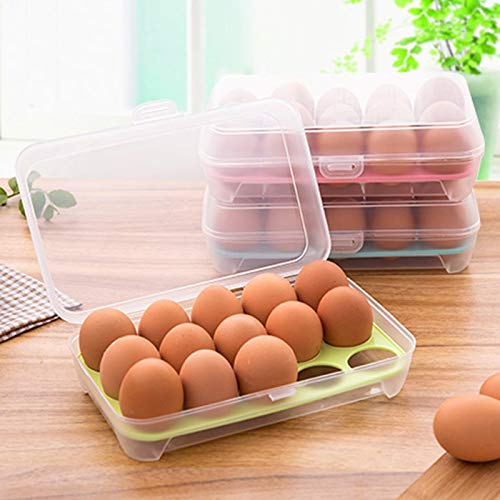 AMERTEER Egg Holder for Refrigerator with Lid, Covered Eggs Tray Carrier Food Storage Containers, Plastic Stackable Organizer Case Protect and Keep Fresh for Fridge, Stores 15 eggs (Pack of 1) (white)