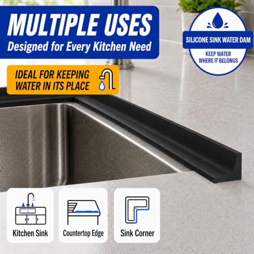 Image of Kitchen Sink Splash Guard and Bathtub Water Barrier, 39 in, Black