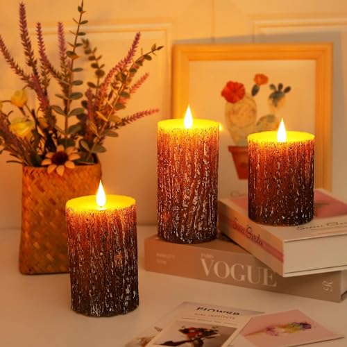 Aku Tonpa AT-PBM-3 Pine Bark Effect Flameless Candles Battery Operated Pillar Real Wax Flickering Electric Led Candle Sets thumb #3