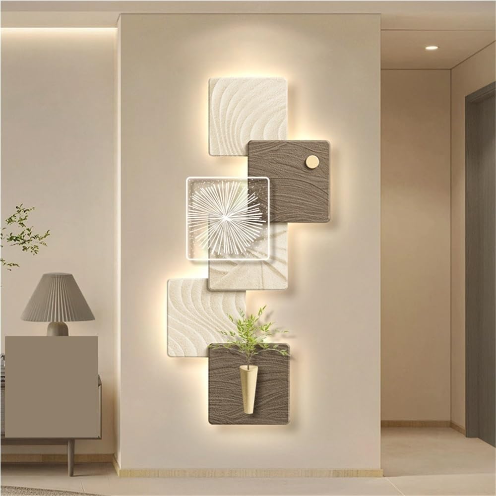 Cuadro Decorativo con diseño Cuadrado, Mural 3D Iluminado para Sala de Estar y Dormitorio, con Luces LED (Azul, 99 cm)