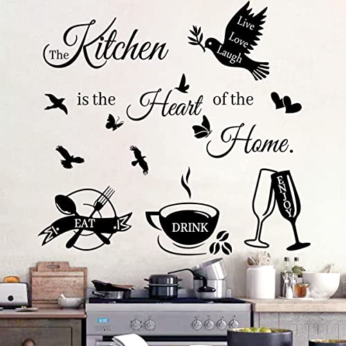 Black Kitchen Wall Decals Wall Art Sticker Word Saying Lettering The Kitchen Is The Heart Of Home Wall Decor Stickers For Kitchen Room Dining Room Living Room Office School Coffee Shop Restaurant Home Decor. #TOP1