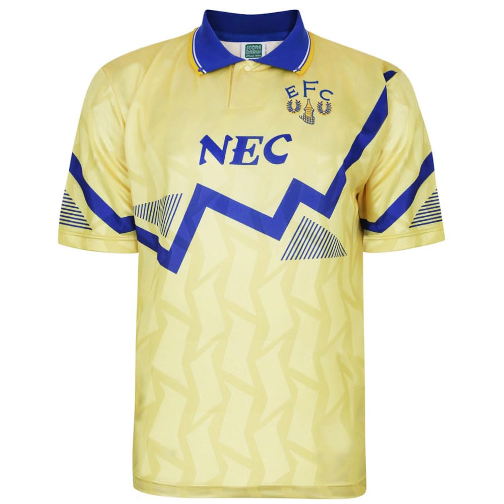 Score Draw Men's Yellow Everton 1990 Away Retro Football Shirt Large Polyester