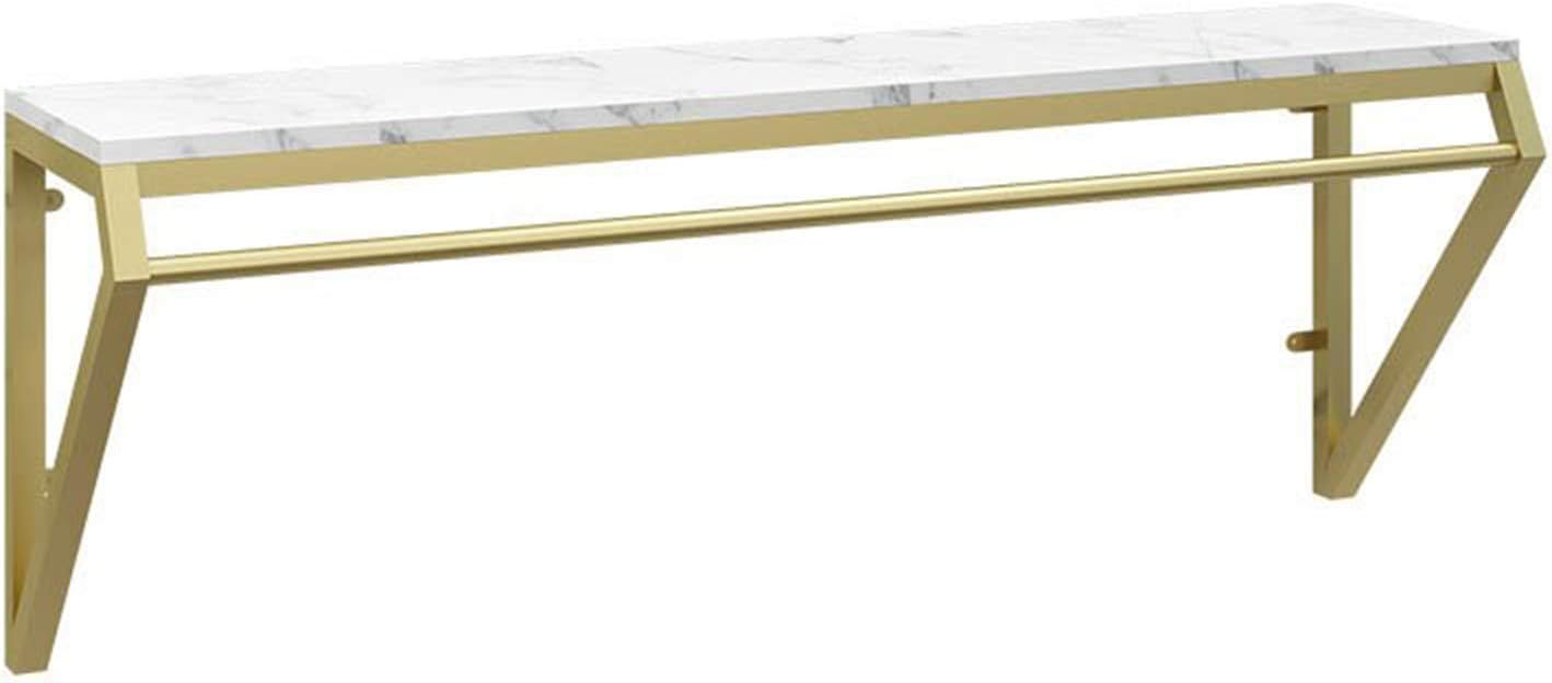 Floor-Standing Solid Wood Rotating Coat Rack，Golden Metal Floating Shelf & Clothing Rack Combo - Retro Wall-Mounted Display Stand for High-End Retail, Laundry Room, & Commercial Use with Dur