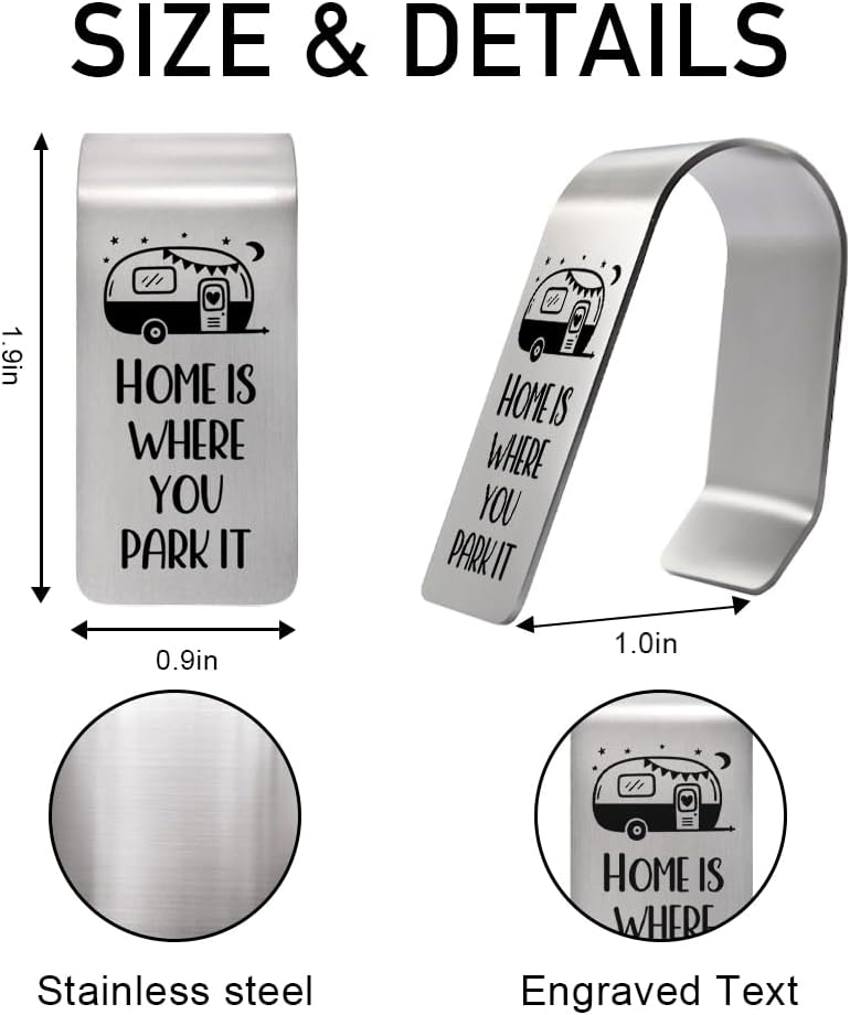 Home is Where You Park It Visor Clip for Cars, Camping Visor Clip Gifts for Camper Lover Driver, Camp Car Accessories Charm Gifts for Women Men, RV Travel Trailer Camper Accessories and Decor image 2