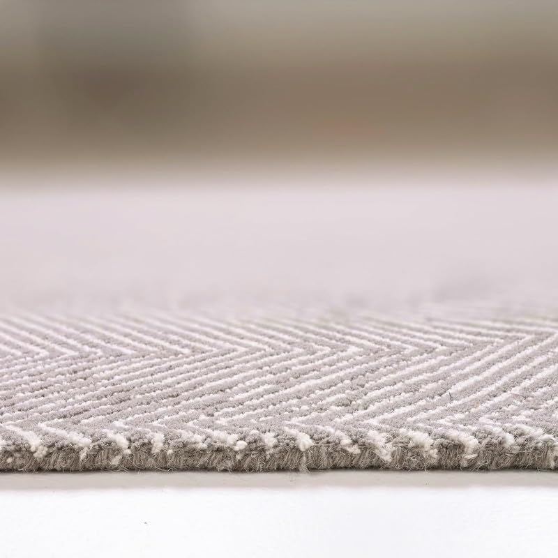 Gray Chevron Area Rug 10' x 14' for Living Room Modern Neutral Geometric Carpet for Bedroom Dining Room Textured Soft Durable Easy Maintenance