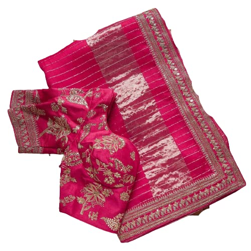Womens And Girls Saree Organza Silk Fabric With Embroidery Sequence Work With Banglory Silk Heavy Work Blouse piech