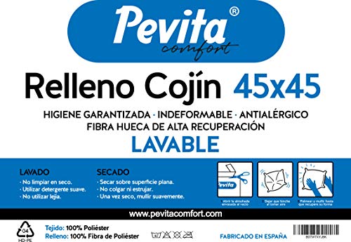 [Pack 6] Relleno cojín 45x45 | Fabricado en España | Relleno de Fibra Hueca, hipoalergénico, indeformable y Lavable. 100% poliéster. Varias Medidas.