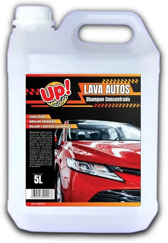 Shampoo Automotivo UP com Cera, Diluição 1:40, 5 Litros, Fórmula Protetora, Brilho Intenso, Limpeza e Enceramento