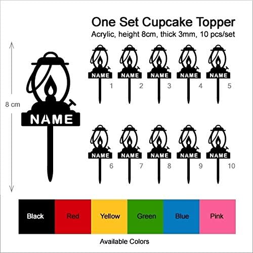 TA0902 Oil lamp Gas lighting Silhouette Party Wedding Birthday Acrylic Cupcake Toppers Decor 10 pcs with Personalized Your Name