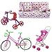 Fully 4 Pezzi / Set per casa delle Bambole 1x Divano Bello con Stampa Floreale con 2 Cuscini + 1x Passeggino per Neonato + 1x Bicicletta + 1x Bicicletta per Bambino