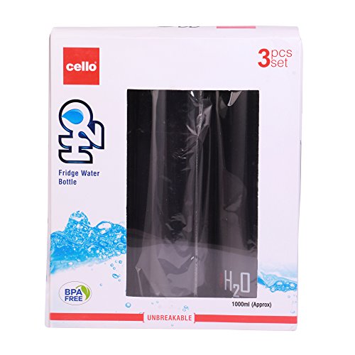 Image of Cello H2O unbreakable Plastic water bottle, 1 litre, set of 3 (grey)