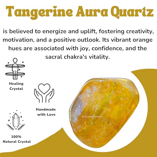 Image of Certified Tangerine Aura Quartz Crystal Healing Tumbled Stone, Natural Polished Crystals for DIY Crafts, Manifestation, Meditation, Pooja Feng Shui and Reiki Healing (30 Grams)