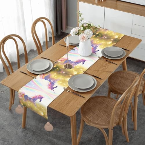 Chemin de table licorne et rayures pour déco de mariage et table basse