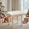 Upholstered Fabric Vanity Bench Seat Makeup Stools for Vanity 18 in Memory Foam Vanity Stool Rectangle Tufted Ottoman Bench with Carved Wood Color Legs for Bedroom Living Room Beige