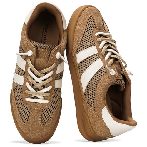 Project Cloud 100% Genuine Leather Casual Sneakers for Women - Memory Foam Insoles - Womens Shoes & Lightweight Women's Fashion Sneakers - Slip On Shoes for Women Footwear (Verdy, TAN, 7)