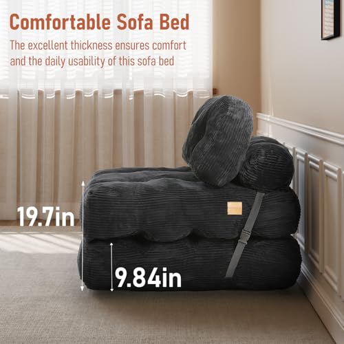 Image of Folding Sofa Bed, Convertible Sleeper Chair with Back Support and Pillow Futon,Boneless Foldable Couch for Living Room /Guest Use /Home Office, Foldable Chair Bed for Adults, Dark Gray