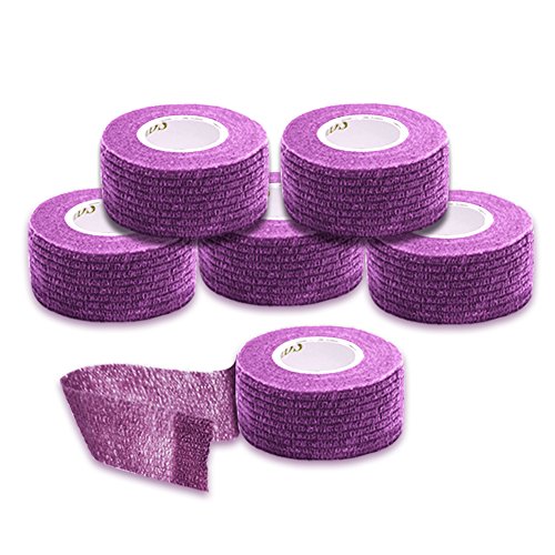 Syshion Self Adherent Cohesive Wrap Tape - 1 Inches X 6 Rolls - Non-Woven Elastic Sports Finger Safety Bandage (Purple)