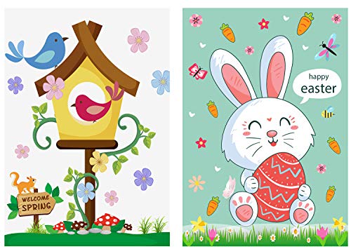 2 Pack Garden Flag Spring Easter Flag,Double Sided Spring Flag Easter Garden Flag 12x18 Bunny Garden Flag Burlap Spring House Flag for Seasonal Garden Flags Set