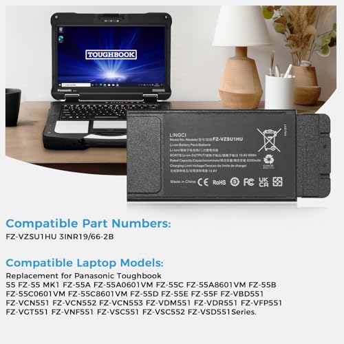 Image of FZ-55 Battery, FZ-VZSU1HU Battery Replacement for Panasonic Toughbook 55 FZ-55 Mk1 FZ-VZSU1 10.8V 68Wh 6300mAh Li-Polymer (Not Suitable for CF-54)