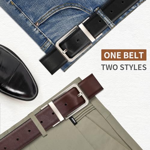 Men's Reversible Leather Belts 1 Pack, Casual Two Styles in One Belt for Men for Jeans and Dress Pants2