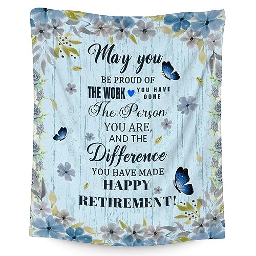 Retirement Throw Blanket - Soft, Fuzzy & Warm - 40x50 Inches Flannel Blankets for Women, Men - Light Blue Modern Throws Farewell Gift for Coworker