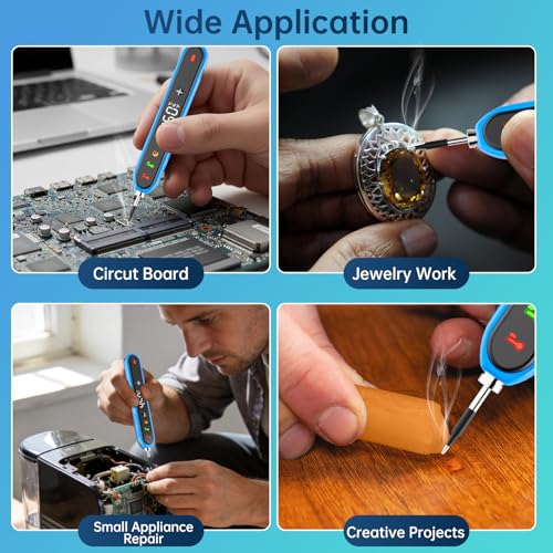 Image of Cordless Soldering Iron Kit, Portable Soldering Iron 1600mAh Rechargeable Battery, 8s Fast Heat-Up, Adjustable Temp 180~450℃, Type-C Charging,3 Tips, Smart Wireless Heat Pen for Precision Repair(Blue)