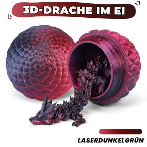 Merrwon 3D-Gedruckter Drache (28,5 cm) mit Drachenei - Kreative Spielzeug und Deko, Schwarz-rot