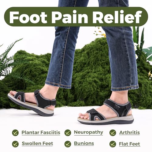 FitVille Women's Orthopedic Wide Sandals Strappy Arch Support Flat Sandals for Plantar Fasciitis & Swollen Feet | Adjustable Ankle Strap3
