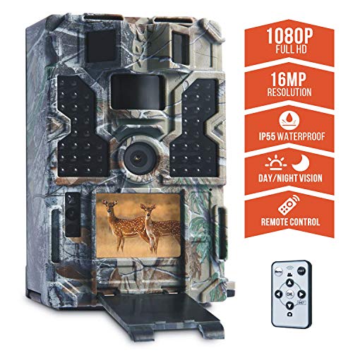 TOMSHOO Trail Camera 16MP 1080P Wildlife Hunting Camera with Motion Activated Night Vision 20m,0.2s Trigger Speed,2.4”LCD Screen and 130° Wide Angle Lens,IP55 Waterproof Design for Wildlife Hunting