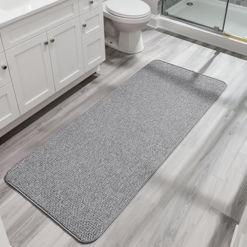 Image of Bosap Bath Mat,Ultra Thin Bathroom Runner Rugs,Large Bath Mats for Bathroom,Quick Dry,Non-Slip,Machine Washable,Low Pile,Bath Rug,Shower Outside,Sink,Home Decor Accessories.Grey,1'5 inchx4'11 inch（17x59inch）