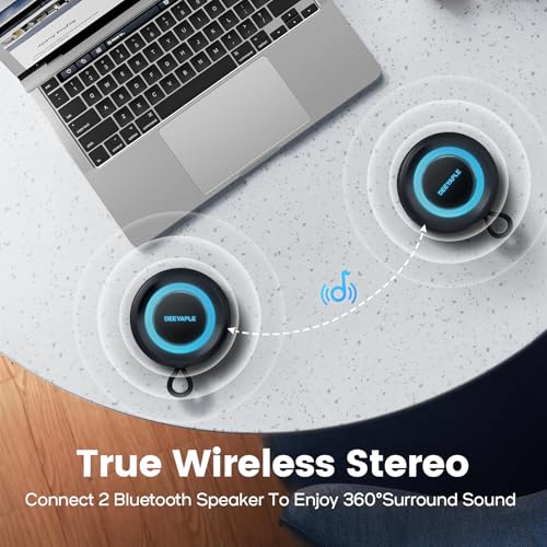 Image of Deeyaple Portable Bluetooth Speaker, IP67 Waterproof Mini Bluetooth Speaker Wireless V5.3 with Stereo Sound,All Day,TWS Pairing,LED Light,Gift for him /her (Blue Black)