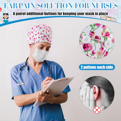 Image of Unittype 4 Pcs Nurse Caps for Women Nursing Working Caps with Button and Sweatband Adjustable Elastic Scrub Hats for Dentist